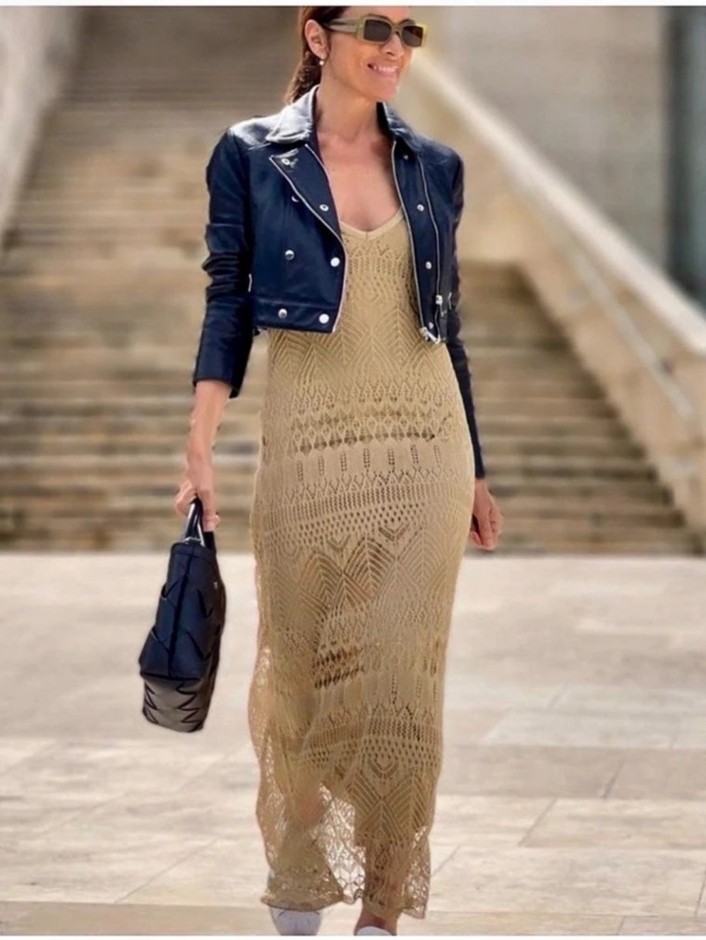 Sinsay Geometric Knit Maxi Dress in Gold  Size Small NWT